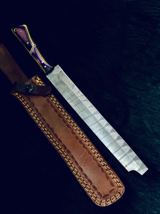 15" Twist Damascus Steel Bowie Knife – Camel Bone & Wood Handle
