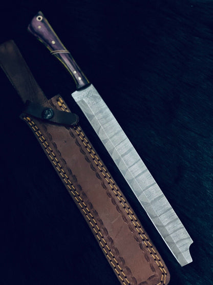 15" Twist Damascus Steel Bowie Knife – Camel Bone & Wood Handle