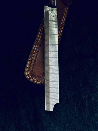 15" Twist Damascus Steel Bowie Knife – Camel Bone & Wood Handle