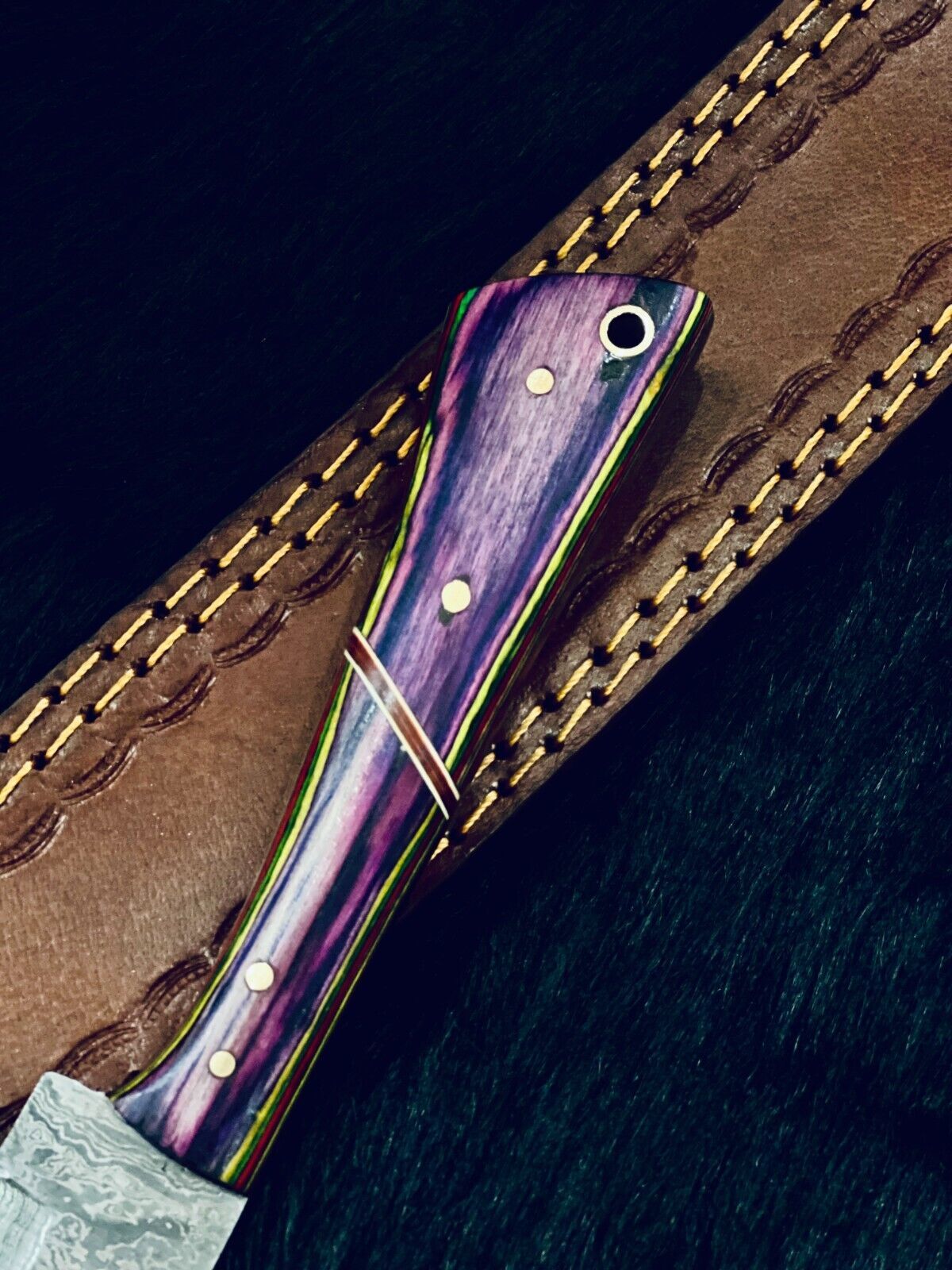 15" Twist Damascus Steel Bowie Knife – Camel Bone & Wood Handle