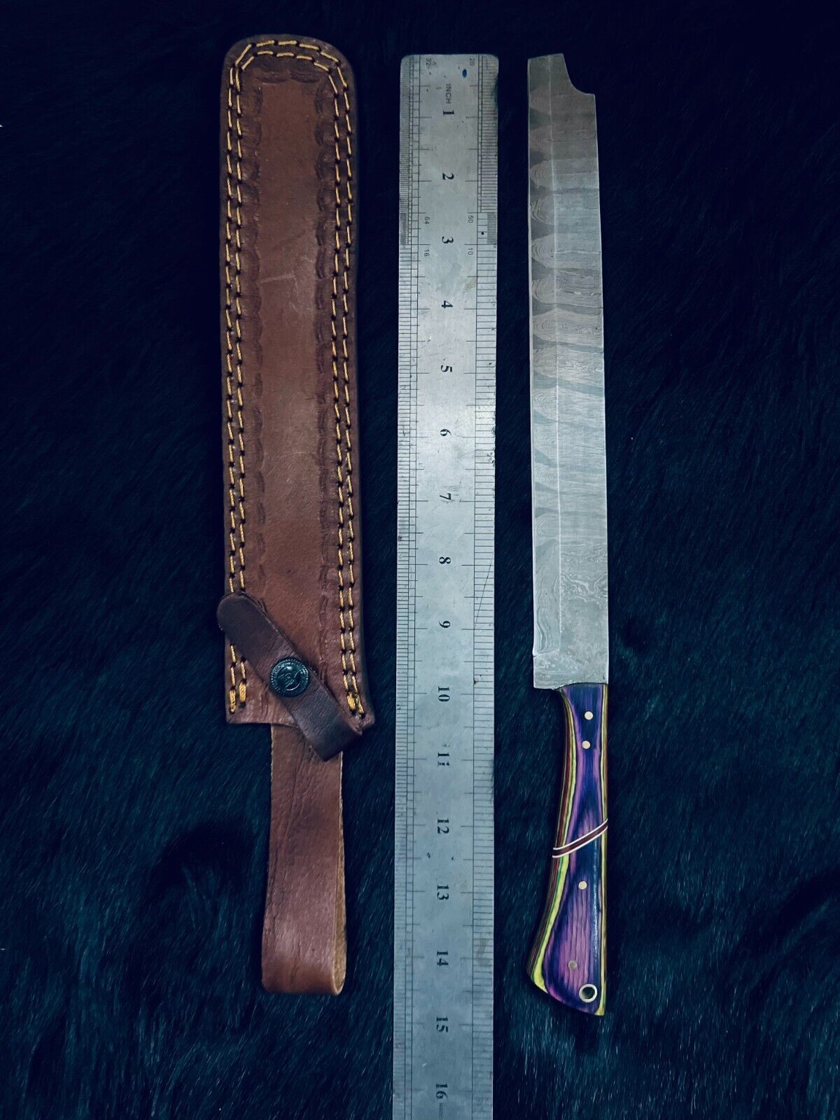 15" Twist Damascus Steel Bowie Knife – Camel Bone & Wood Handle