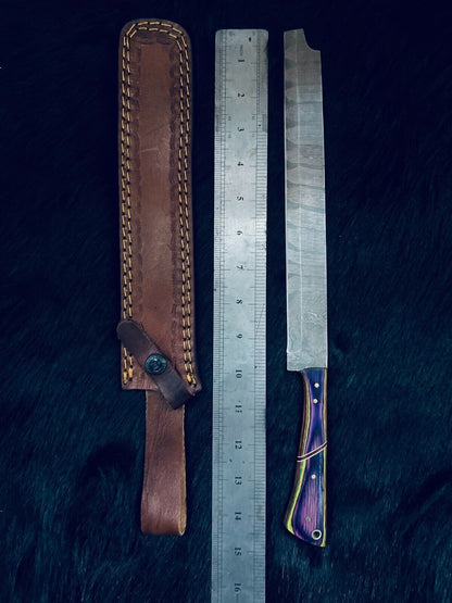 15" Twist Damascus Steel Bowie Knife – Camel Bone & Wood Handle