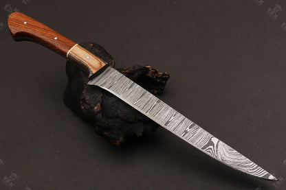 13.5" Custom Handmade Damascus Fillet Knife Fire Damascus Steel Fillet Knife