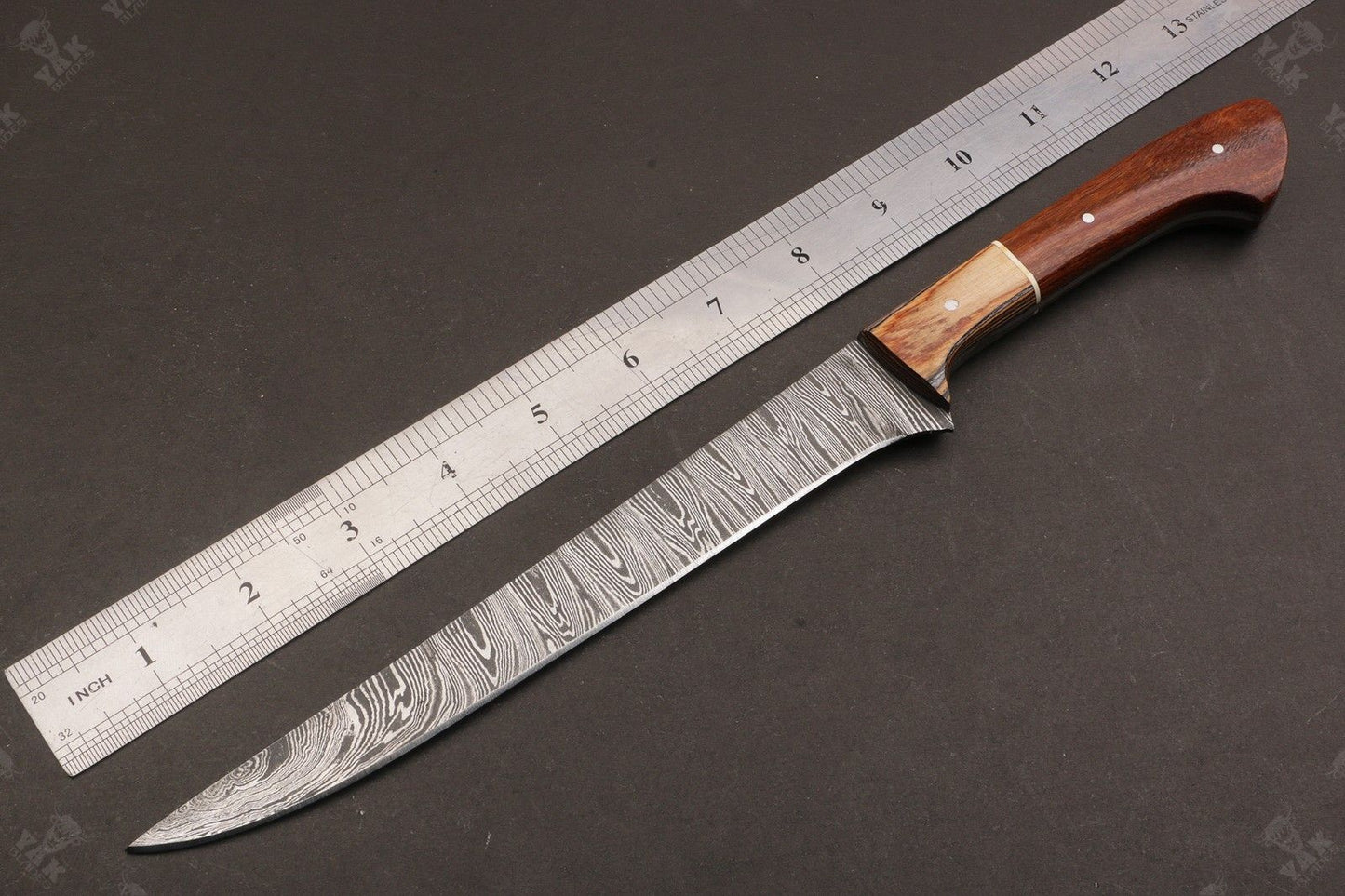 13.5" Custom Handmade Damascus Fillet Knife Fire Damascus Steel Fillet Knife