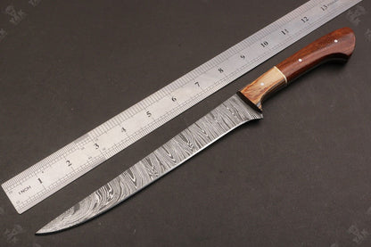 13.5" Custom Handmade Damascus Fillet Knife Fire Damascus Steel Fillet Knife