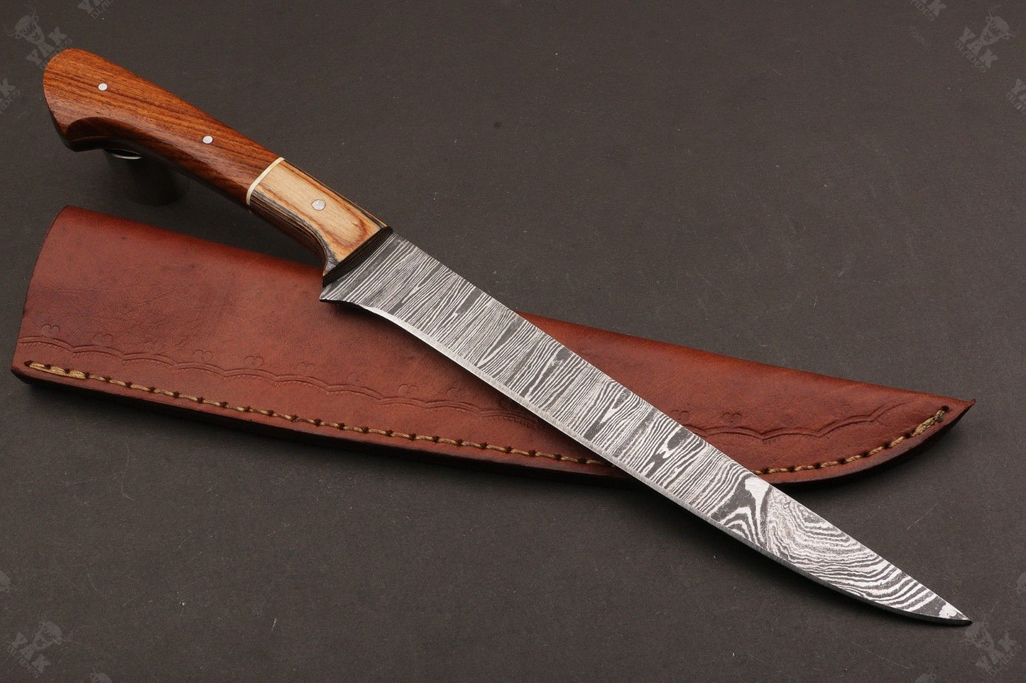 13.5" Custom Handmade Damascus Fillet Knife Fire Damascus Steel Fillet Knife