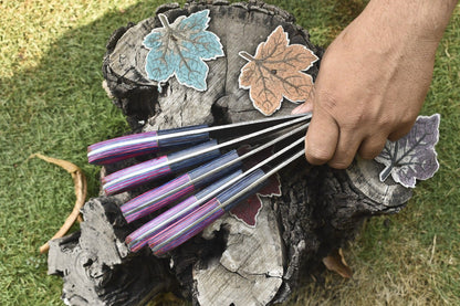 Handmade Hand-Forged Chef Knife Set – Twist Damascus Steel with Hardwood Handles, Lot of 5 EDC Knives