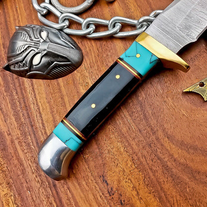 9" Heritage Forge Handmade Damascus Hunting Knife – Resin Handle with Leather Sheath