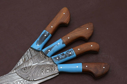 Handmade Damascus Steel Kitchen Chef Knives Set with Rosewood Handle