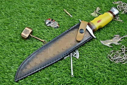 Heritage Forge 14 Inch Resin Handle Damascus Bowie Knife for Hunting and Wilderness Survival