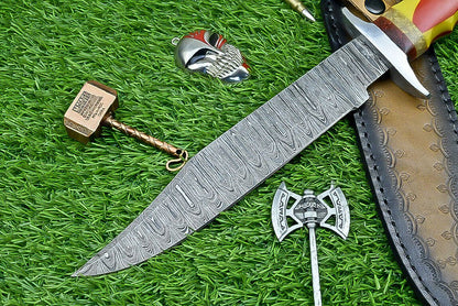 Heritage Forge 14 Inch Resin Handle Damascus Bowie Knife for Hunting and Wilderness Survival