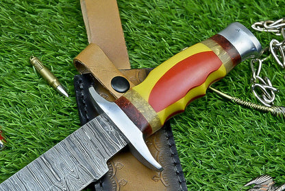 Heritage Forge 14 Inch Resin Handle Damascus Bowie Knife for Hunting and Wilderness Survival