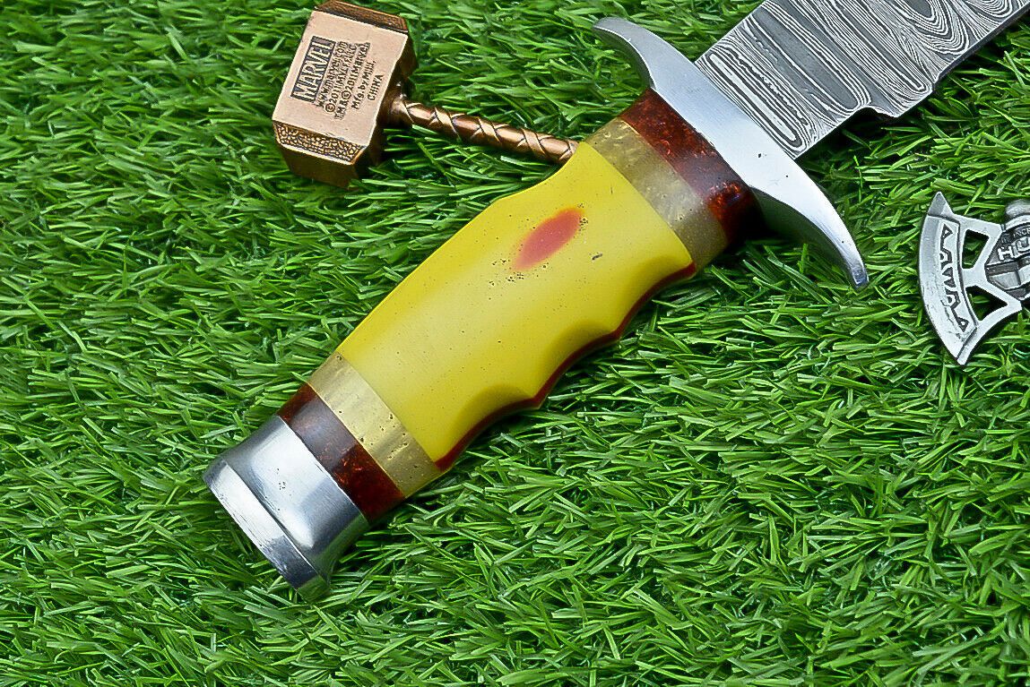Heritage Forge 14 Inch Resin Handle Damascus Bowie Knife for Hunting and Wilderness Survival