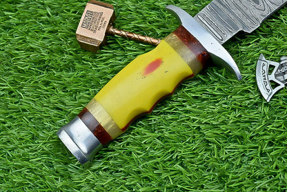 Heritage Forge 14 Inch Resin Handle Damascus Bowie Knife for Hunting and Wilderness Survival