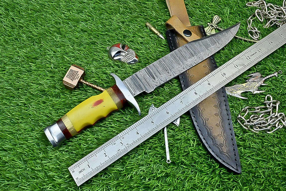 Heritage Forge 14 Inch Resin Handle Damascus Bowie Knife for Hunting and Wilderness Survival