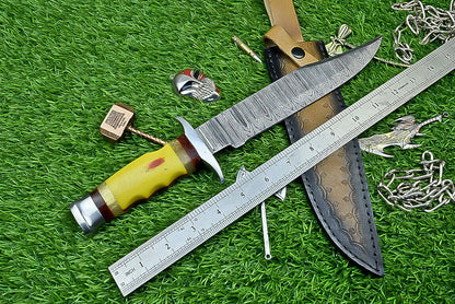 Heritage Forge 14 Inch Resin Handle Damascus Bowie Knife for Hunting and Wilderness Survival