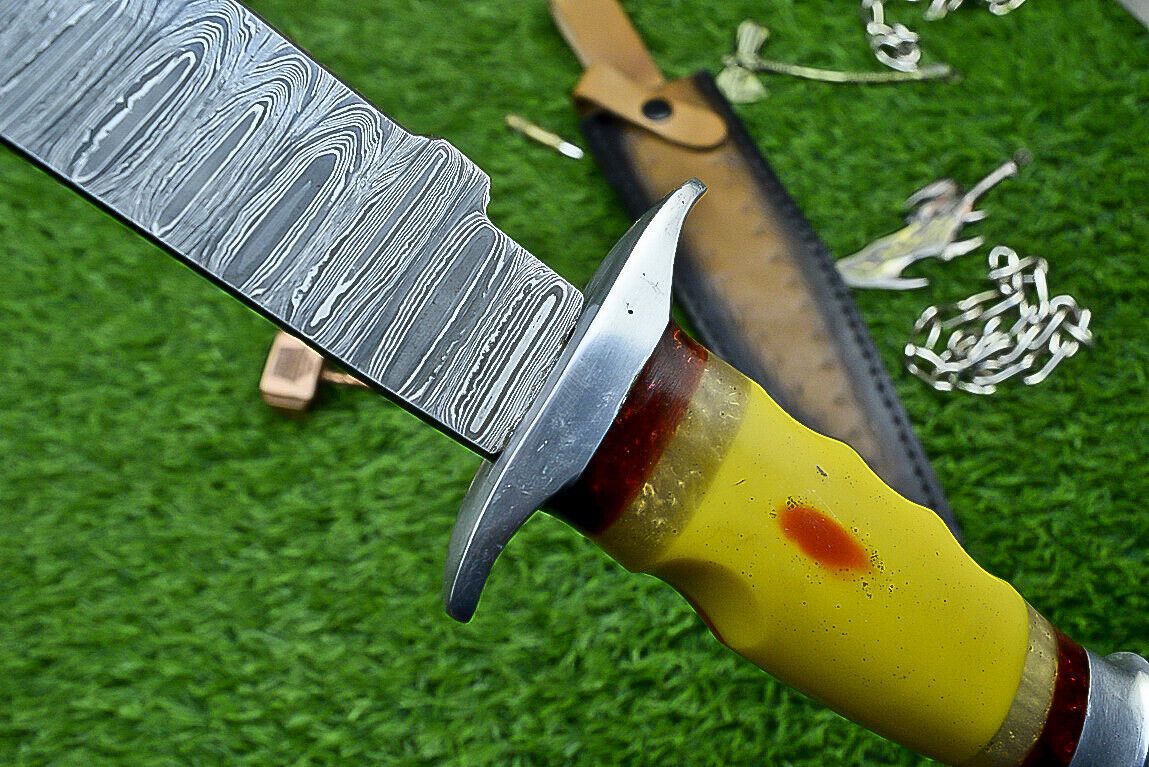 Heritage Forge 14 Inch Resin Handle Damascus Bowie Knife for Hunting and Wilderness Survival