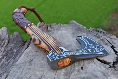 Hand Forged 1095 High Carbon Steel Viking Axe – Tomahawk, Hatchet & Combat Axe
