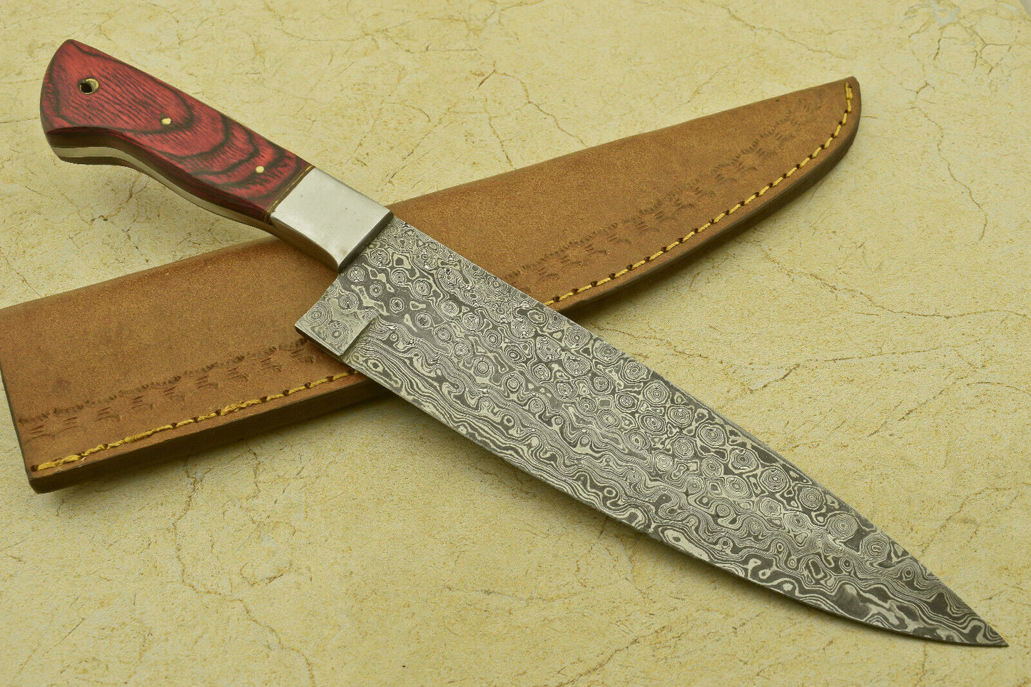 CUSTOM HANDMADE FORGED DAMASCUS STEEL CHEF KITCHEN KNIFE WITH WOOD HANDLE