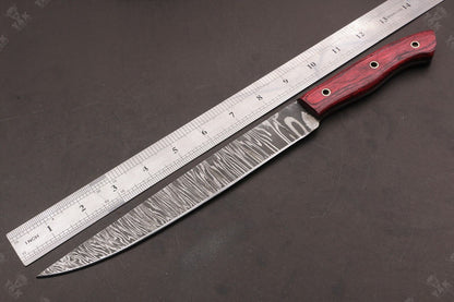 14" Handmade Damascus Steel Fillet Knife Damascus Fillet Knife Best Fillet Knife With Leather Sheath