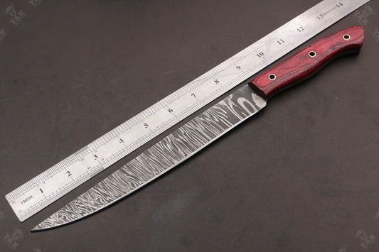 14" Handmade Damascus Steel Fillet Knife Damascus Fillet Knife Best Fillet Knife With Leather Sheath