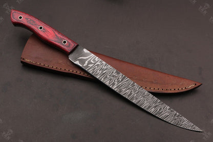 14" Handmade Damascus Steel Fillet Knife Damascus Fillet Knife Best Fillet Knife With Leather Sheath