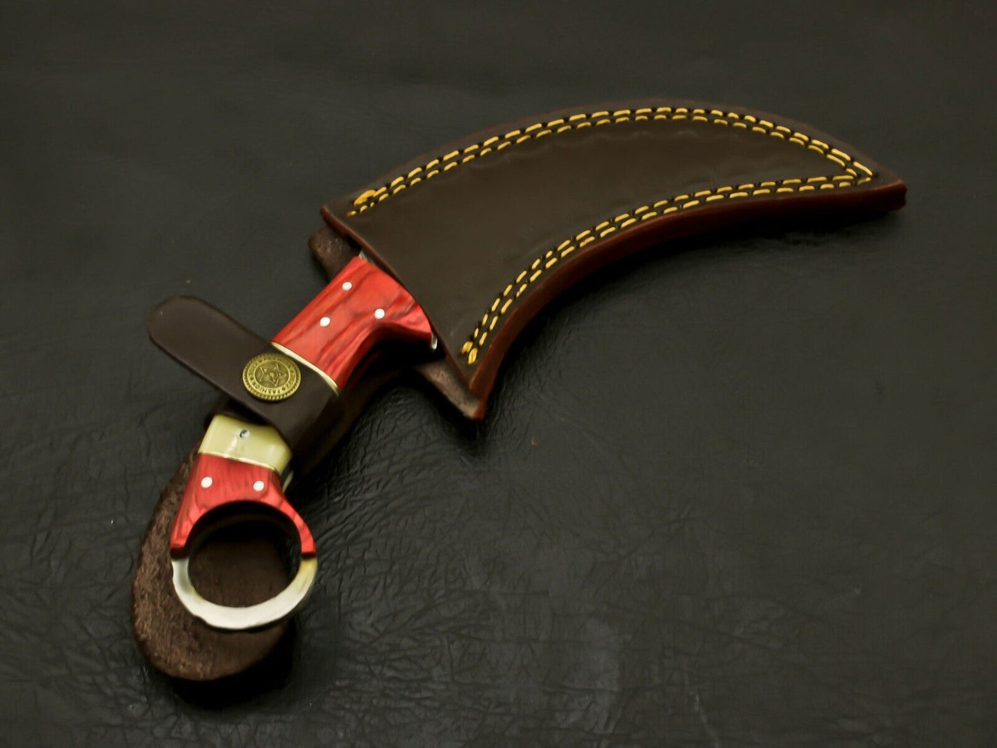 Custom Best Karambit 8.5” Damascus Steel Karambit Knife with Camel Bone & Wood Handle