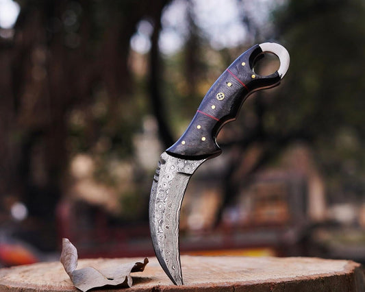 8.5" Karambit Knife Handmade Damascus Steel Karambit Knife with Wood Handle and Sheath