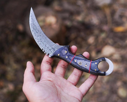 8.5" Karambit Knife Handmade Damascus Steel Karambit Knife with Wood Handle and Sheath