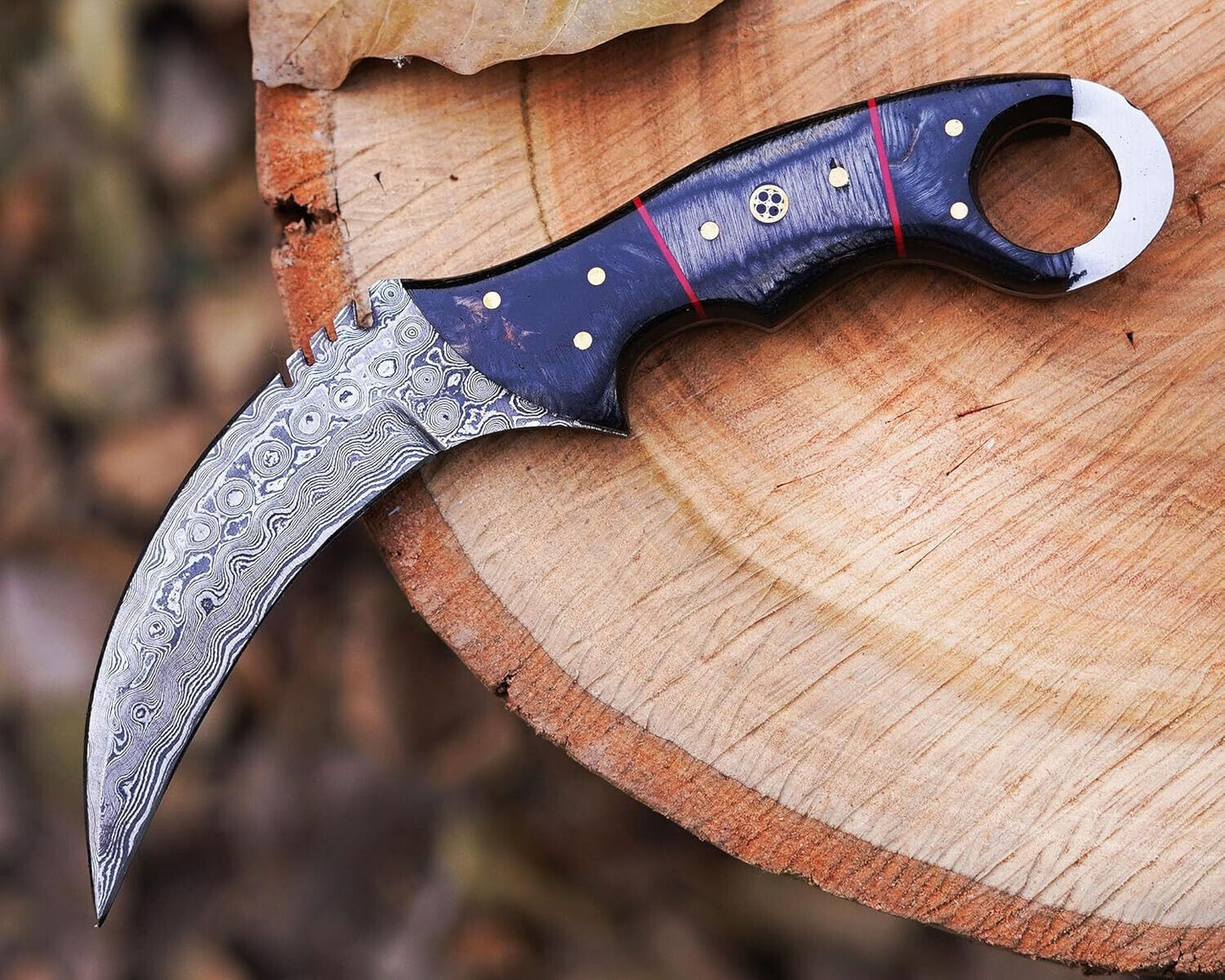 8.5" Karambit Knife Handmade Damascus Steel Karambit Knife with Wood Handle and Sheath