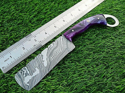 Hand Forge Best Damascus Steel Bull Cutter Knife Custom Cowboy Bull Knife with Resin Handle