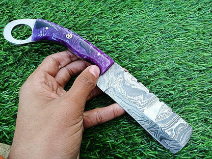 Hand Forge Best Damascus Steel Bull Cutter Knife Custom Cowboy Bull Knife with Resin Handle