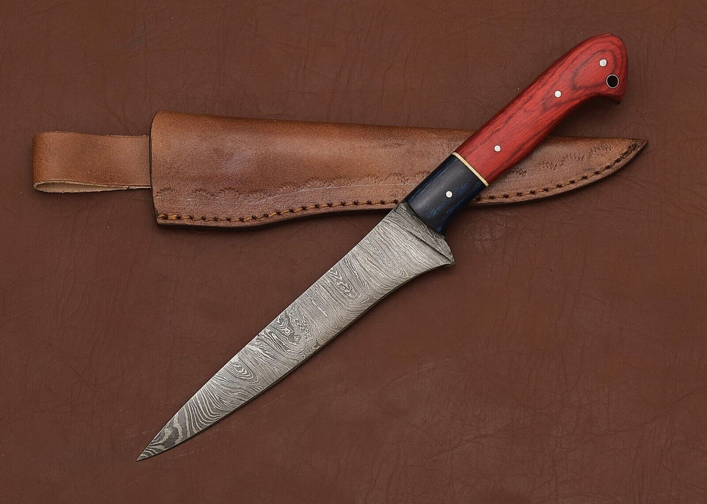 Hand Forged Damascus Steel Kitchen & Hunting Knife 8" Blade Pakka Wood Handle