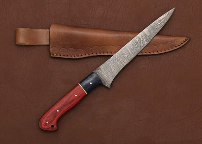 Hand Forged Damascus Steel Kitchen & Hunting Knife 8" Blade Pakka Wood Handle