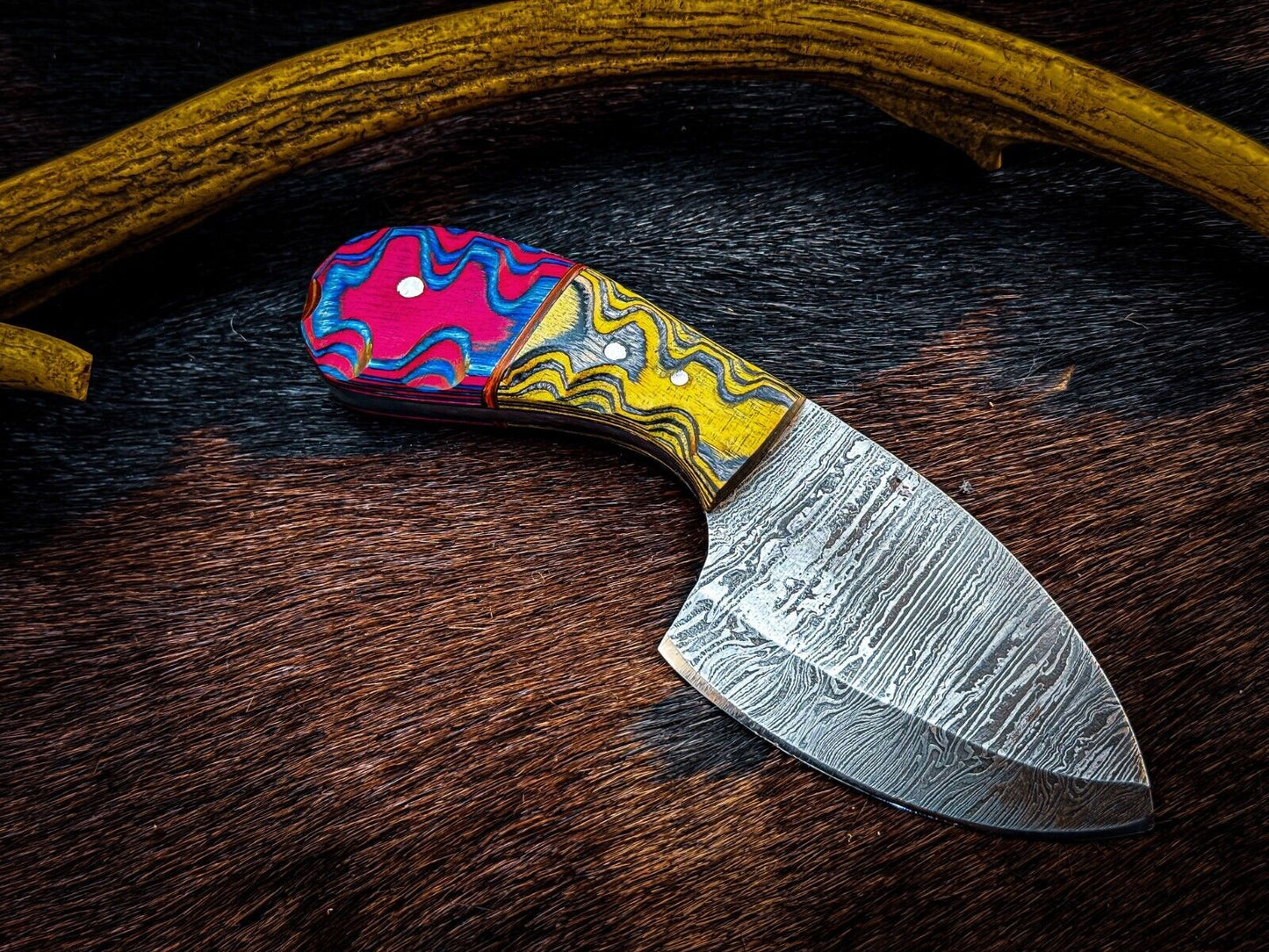Custom Handmade D2 Steel Skinner Knife with Wood Handle and Leather Sheath