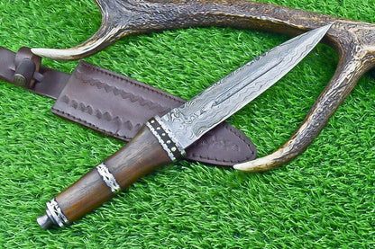 14 Inch Damascus Steel Bowie Dagger with Natural Wood Handle