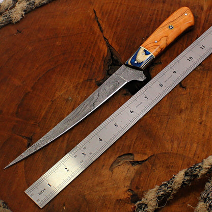 12" Custom Handmade Damascus Fillet Knife Chef Brisket Kitchen Hunting Knife