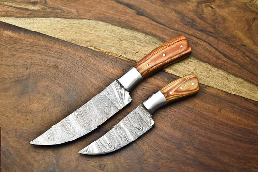 Lot of 2 Handmade Damascus Steel Blade Chef Set Knives – Full Tang Kitchen Knifes