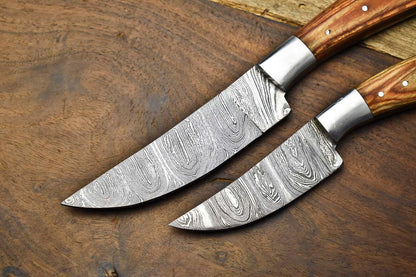 Lot of 2 Handmade Damascus Steel Blade Chef Set Knives – Full Tang Kitchen Knifes