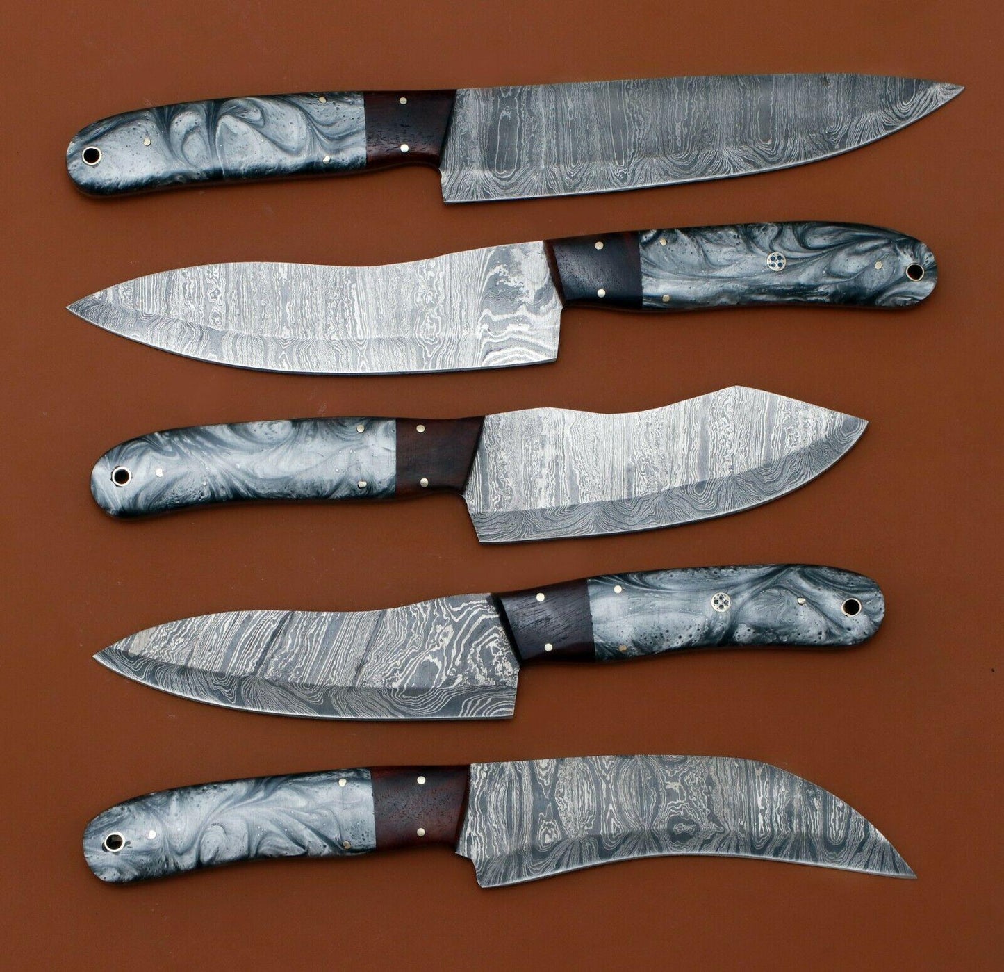 Handmade Damascus Steel Chef Knife Set of 5 – Resin Art Handle