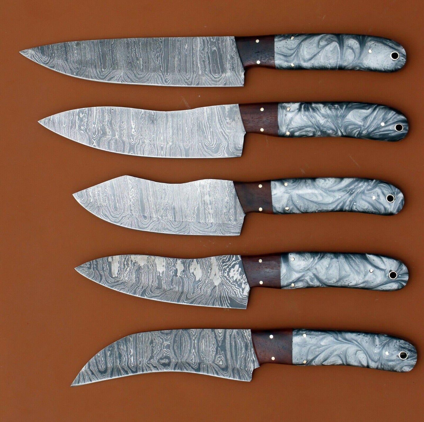 Handmade Damascus Steel Chef Knife Set of 5 – Resin Art Handle