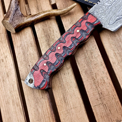 10" Damascus Hunting Knife – Multi-Color Wood Handle & Sheath