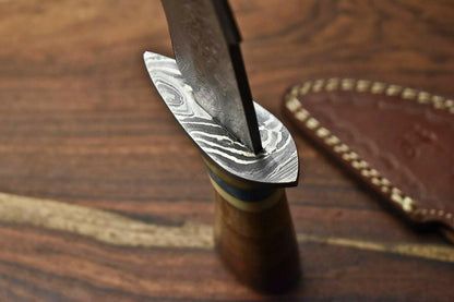 13 Inch Handmade Damascus Bowie Knife with Camel Bone Handle for Hunting