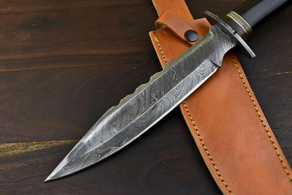 13.4" Damascus Bull Horn Hunting Bowie Knife  Outdoor Series