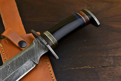 13.4" Damascus Bull Horn Hunting Bowie Knife  Outdoor Series