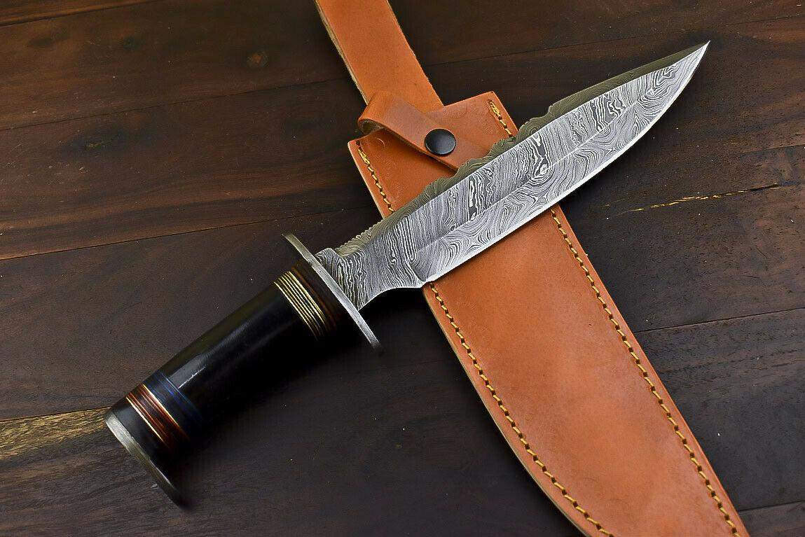 13.4" Damascus Bull Horn Hunting Bowie Knife  Outdoor Series