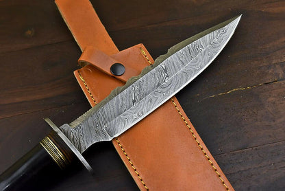 13.4" Damascus Bull Horn Hunting Bowie Knife  Outdoor Series