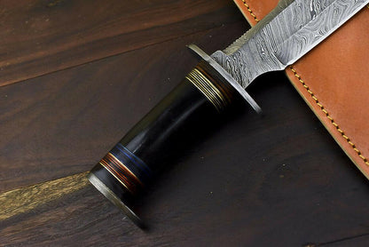 13.4" Damascus Bull Horn Hunting Bowie Knife  Outdoor Series