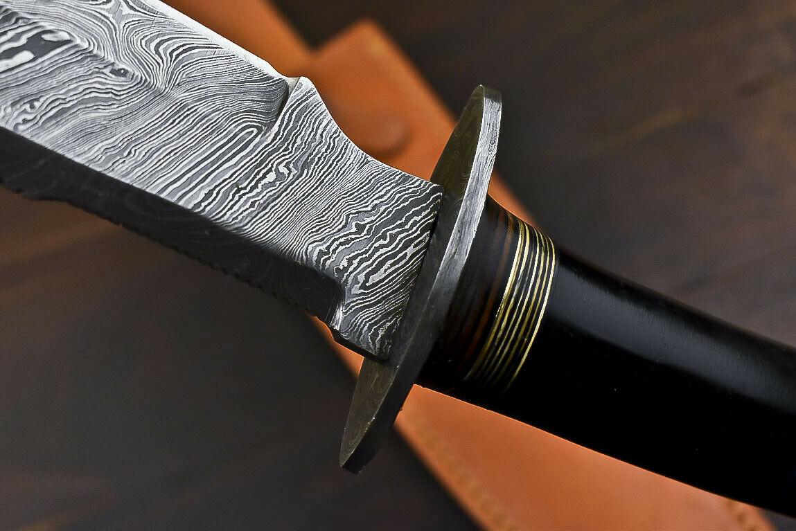 13.4" Damascus Bull Horn Hunting Bowie Knife  Outdoor Series