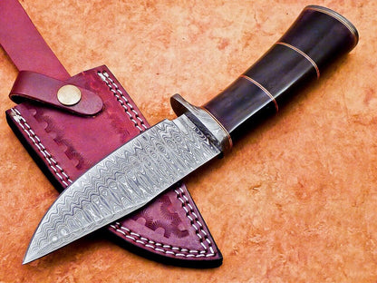 10" Handmade Damascus Steel Bowie Knife | Stained Camel Bone Handle